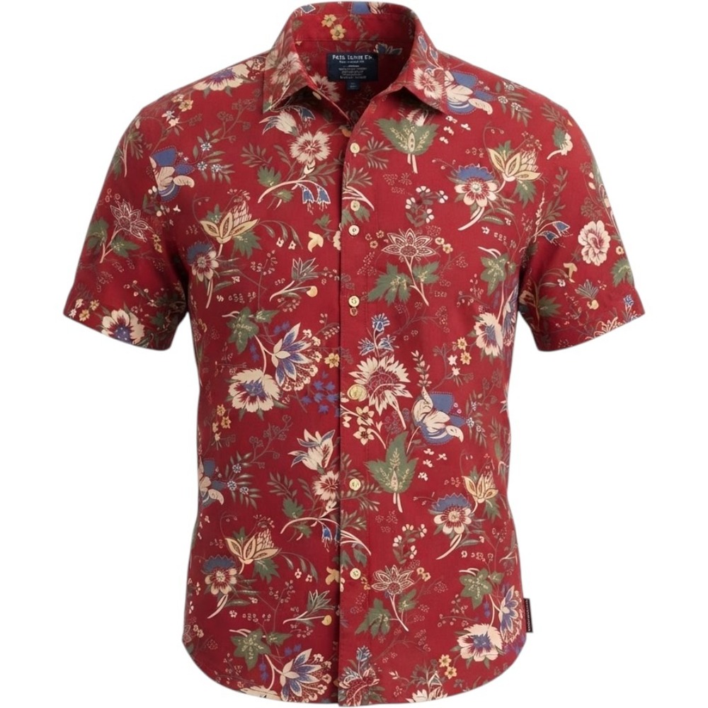 Polo Jeans Co Ralph Lauren Mens Large Red Floral Short Sleeve Camp Shirt USA